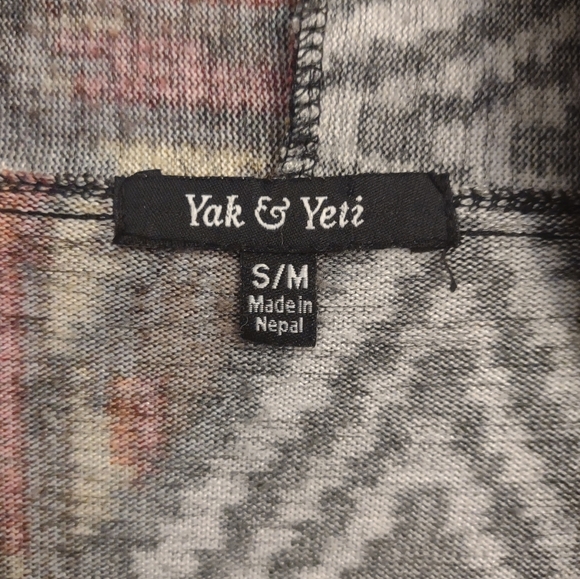 Yak & Yeti Open Cardigan Sweater Black Geometric Diamond S/M Nepal - Picture 9 of 11
